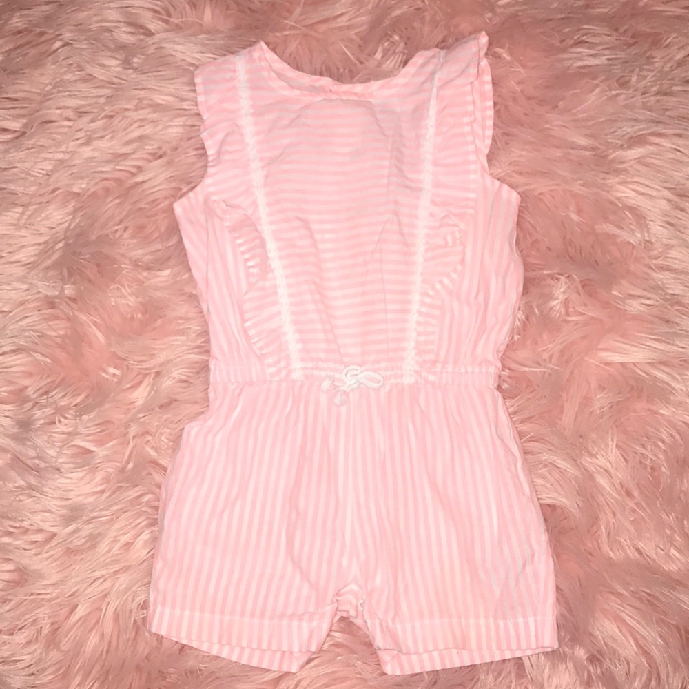 Carter’s Neon Coral Striper Ruffle Romper